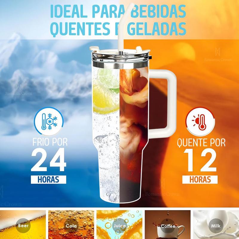 Copo Térmico Inox Portátil 1200ml/1.2L Garrafa Térmica Inoxidável com Tampa e Canudo