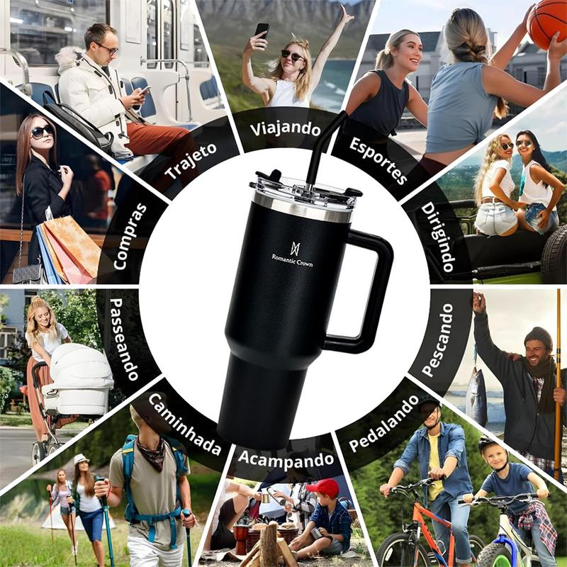 Copo Térmico Inox Portátil 1200ml/1.2L Garrafa Térmica Inoxidável com Tampa e Canudo